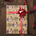 Merry Christmas Calligraphy Round Photo Gold Wrapping Paper<br><div class="desc">Photo wrapping paper, personalized with your picture and hand lettered with Merry Christmas in brushed calligraphy. The photo template is set up to display your picture in a round shape. If you have any problems with picture placement, try cropping your photo to a square and re-uploading it. The background colour...</div>