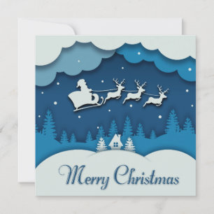 Merry Christmas Calligraphy Santa Sleigh Reindeer Holiday Card