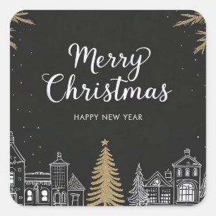 Merry Christmas Calligraphy Scrip Holiday Square Sticker