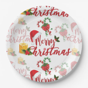 Merry Christmas Calligraphy Script Paper Plate