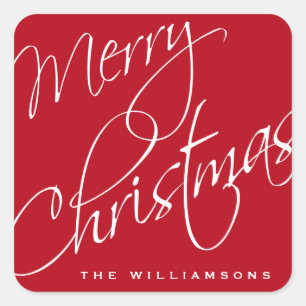 Merry Christmas Calligraphy Script Red Custom Square Sticker