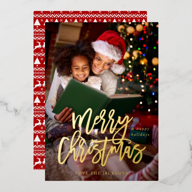 Merry Christmas Calligraphy Vertical Photo (Front/Back)