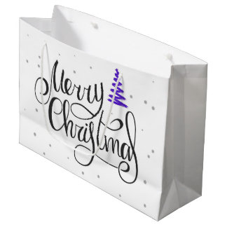 Merry Christmas Calligraphy Zigzag Tree  Large Gift Bag