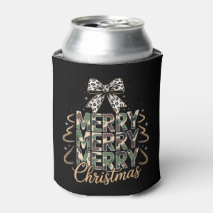 Merry Christmas Camo Leopard Bow Xmas Holiday Vibe Can Cooler