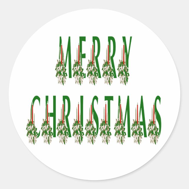 Merry Christmas Candle Font Classic Round Sticker (Front)