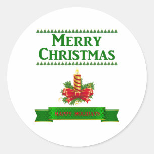Merry Christmas Candle (grn/red) Classic Round Sticker