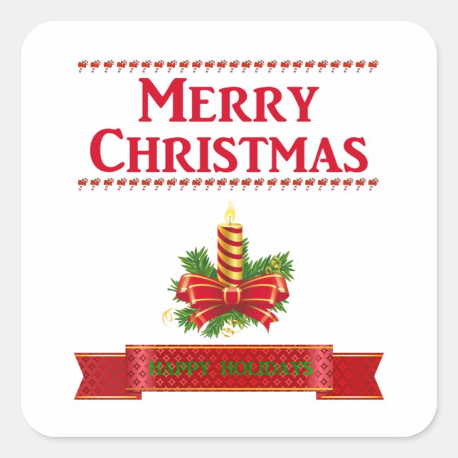 Merry Christmas Candle (red/grn) Square Sticker (Front)