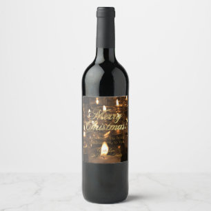 Merry Christmas Candlelight Burning Candles Wine Label
