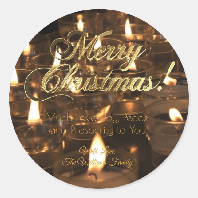 Merry Christmas Candles Candlelight Romantic Classic Round Sticker (Front)