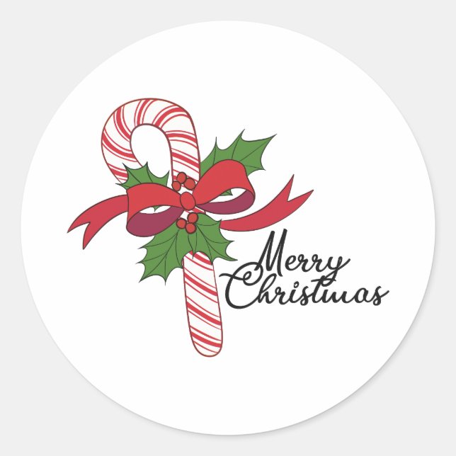 Merry Christmas Candy Cane Classic Round Sticker (Front)