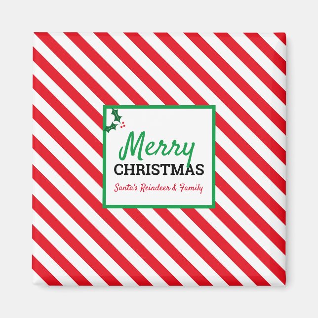 Merry Christmas Candy Cane Custom Name Magnet (Front)