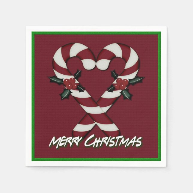 Merry Christmas Candy Cane Heart Red Napkins (Front)