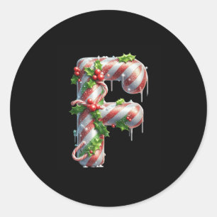 Merry Christmas Candy Cane Letter F Premium  Classic Round Sticker