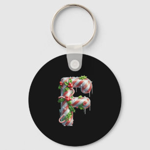Merry Christmas Candy Cane Letter F Premium  Keychain