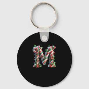 Merry Christmas Candy Cane Letter M Premium Keychain