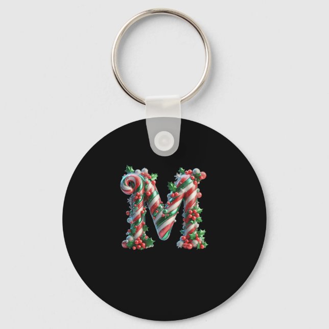 Merry Christmas Candy Cane Letter M Premium  Keychain (Front)