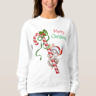 Merry Christmas Candy Cane Mouse Cute Holiday Sweatshirt