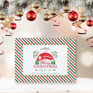 Merry Christmas Candy Cane Peppermint Red & Green Holiday Card
