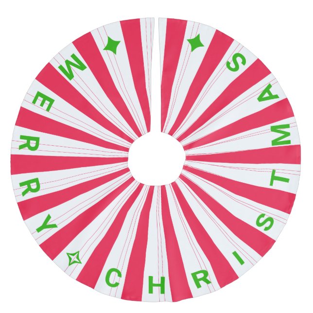 Merry Christmas Candy Cane Stripe Brushed Polyester Tree Skirt (Front)