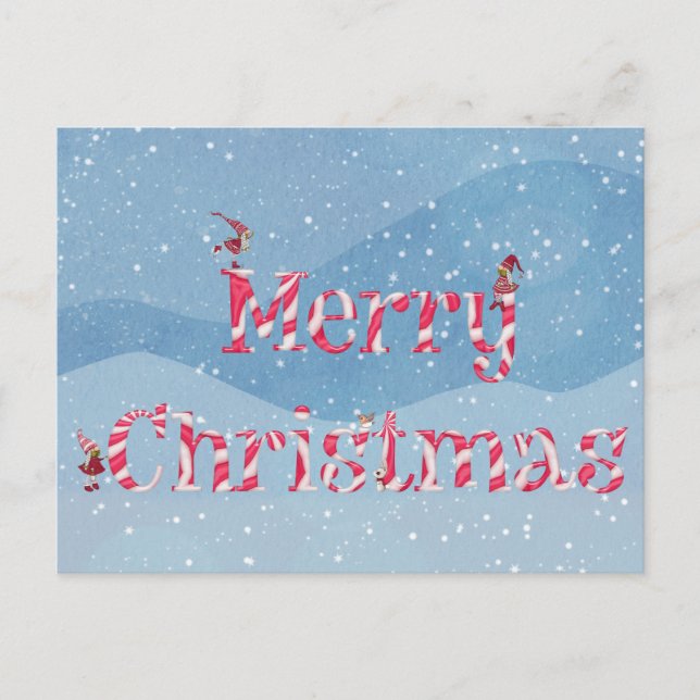 Merry Christmas Candy Cane Swirl Winter Gnomes   Postcard (Front)