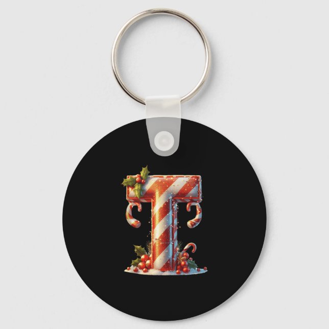 Merry Christmas Candy Cane T Design Tank Top  Keychain (Front)