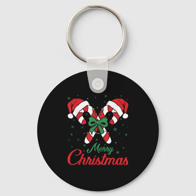 Merry Christmas Candy Cane Xmas Lights Toddlers Me Keychain (Front)