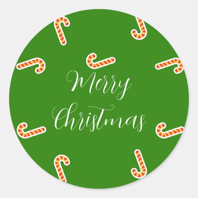 Merry Christmas candy canes green Classic Round Sticker (Front)