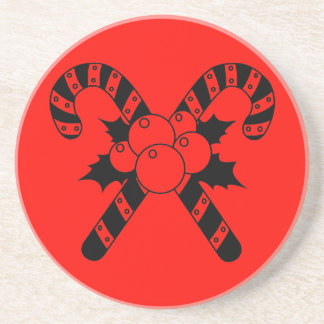 Merry Christmas Candy Canes & mistletoe Line Art C Coaster