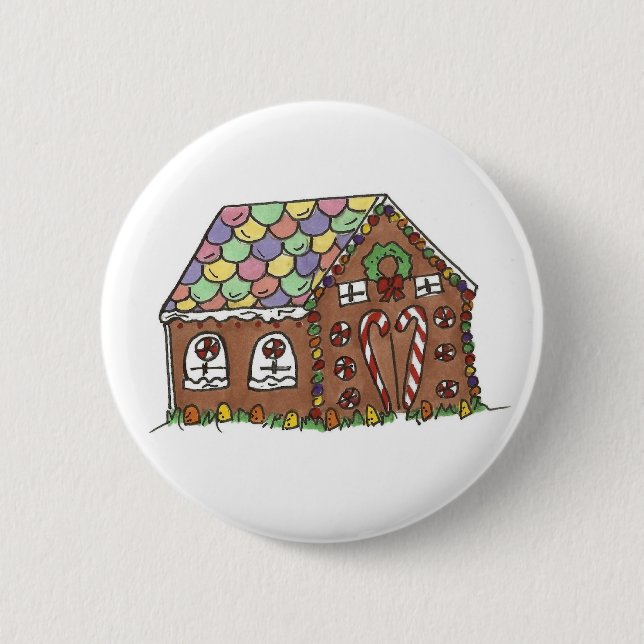 Merry Christmas Candy Gingerbread House Holiday 2 Inch Round Button (Front)