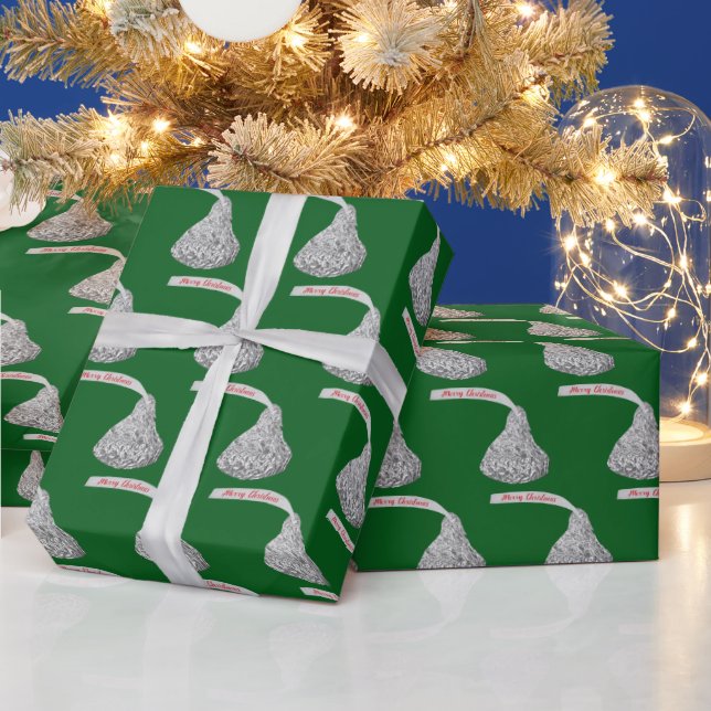 Merry Christmas Candy On Green Wrapping Paper (Holidays)