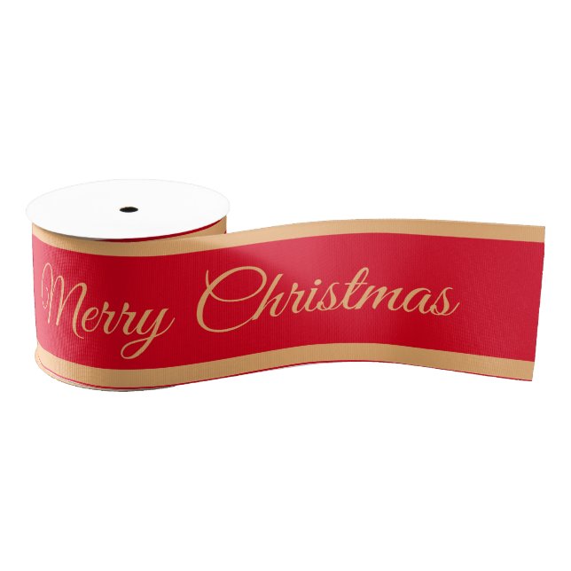 Merry Christmas & Candy Stripe Ribbon Red/Gold Grosgrain Ribbon (Spool)