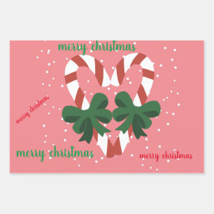 Merry Christmas Candycane Heart Wrapping Paper Sheet