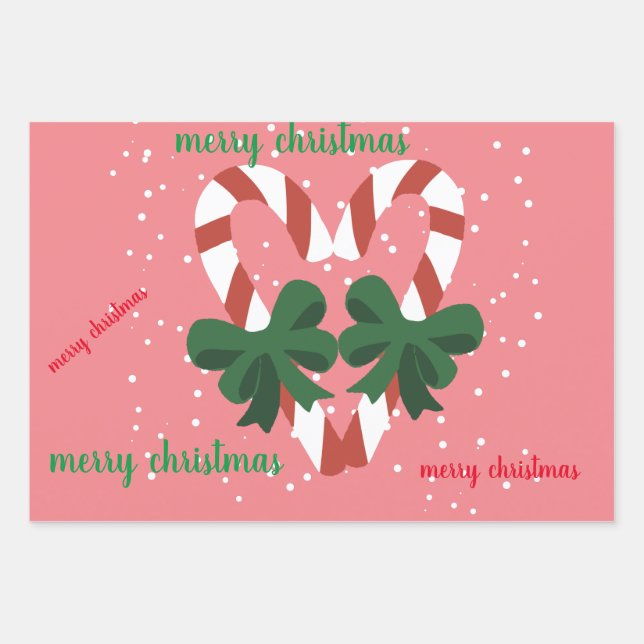 Merry Christmas Candycane Heart  Wrapping Paper Sheet (Front)