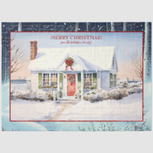 Merry Christmas Cape Cod House Snow Snowy Trees Tissue Paper