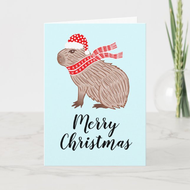 Merry Christmas Capybara Holiday Greeting Card (Front)