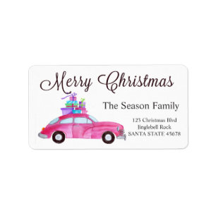 Merry Christmas Car and Christmas gifts Label
