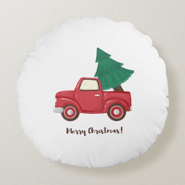 Merry Christmas car  Round Pillow (Front)