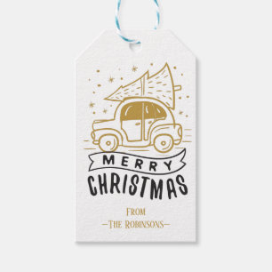 Merry Christmas Car Tree Custom Text Template Xmas Gift Tags