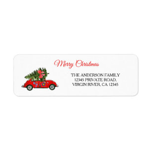 Merry Christmas car with tree white red beetle