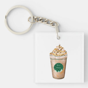 Merry Christmas Caramel Drizzled Latte Keychain