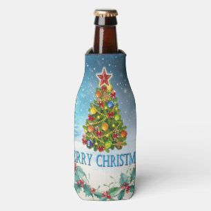 Merry Christmas card Bottle Cooler