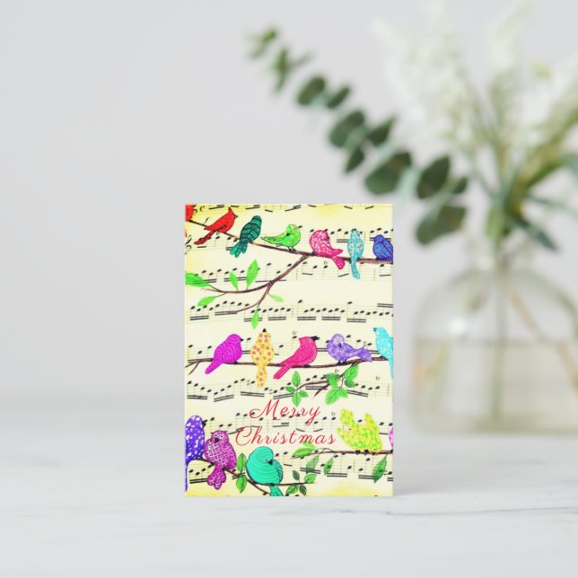 Merry Christmas Card Colourful Musical Birds Song (Standing Front)
