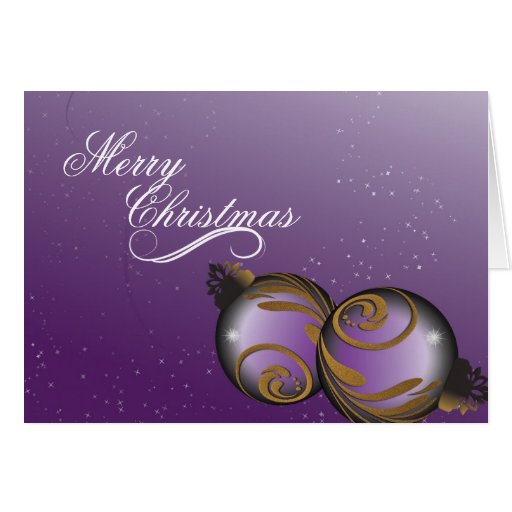 Merry Christmas Card Elegant Purple Gold Ornaments | Zazzle