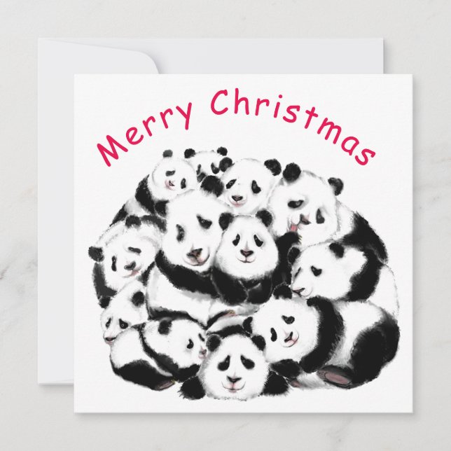 Merry Christmas Card Happy Pandas Family - Funny (Front)