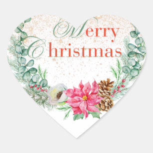 Merry Christmas Card Heart Sticker