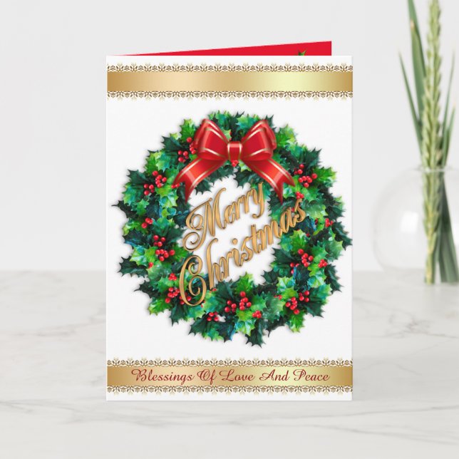Merry Christmas card Holly wreath (Front)