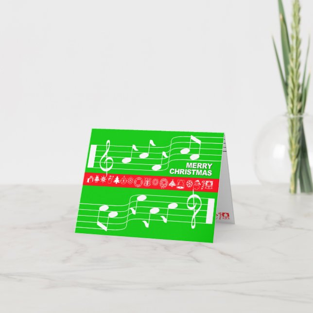 Merry Christmas Card Music Note Score Green (Front)