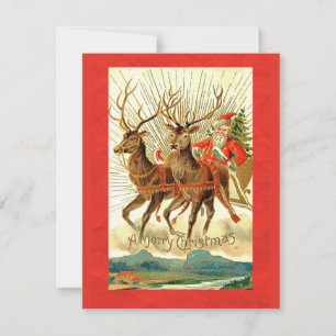 Merry Christmas Card w/ Santa and Reindeer