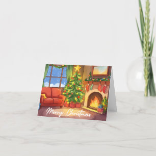 Merry Christmas Card Watercolor Holiday Card