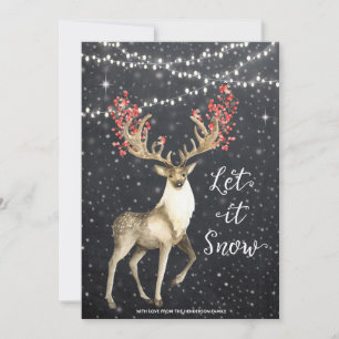 merry christmas card winter snow deer stag
